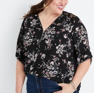 Floral 1/4 zip blouse